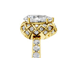 Yellow gold Pear Cut Diamond Scalloped Halo Engagement Ring with Round Shared Prong Band_17