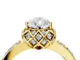 Yellow gold Pear Cut Diamond Scalloped Halo Engagement Ring with Round Shared Prong Band_28