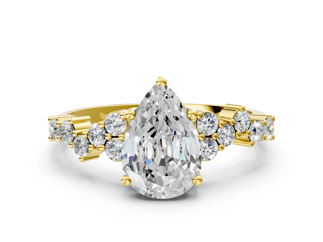 Yellow gold Pear Cut Diamond Scattered Round Accent Ring with Prong Setting_12