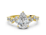 Yellow gold Pear Cut Diamond Scattered Round Accent Ring with Prong Setting_12