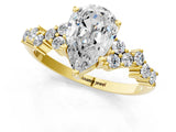 Yellow gold Pear Cut Diamond Scattered Round Accent Ring with Prong Setting_13