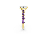 Yellow gold Pear Cut Diamond Side Stone Solitaire Ring with Round with Amethyst side stone and Four-Prong Setting_2