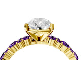 Yellow gold Pear Cut Diamond Side Stone Solitaire Ring with Round with Amethyst side stone and Four-Prong Setting_4