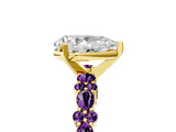 Yellow gold Pear Cut Diamond Side Stone Solitaire Ring with Round with Amethyst side stone and Four-Prong Setting_5