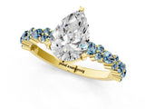Yellow gold Pear Cut Diamond Side Stone Solitaire Ring with Round with Aquamarine side stone and Four-Prong Setting_1