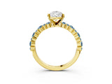 Yellow gold Pear Cut Diamond Side Stone Solitaire Ring with Round with Aquamarine side stone and Four-Prong Setting_3