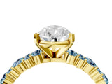 Yellow gold Pear Cut Diamond Side Stone Solitaire Ring with Round with Aquamarine side stone and Four-Prong Setting_4
