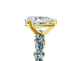 Yellow gold Pear Cut Diamond Side Stone Solitaire Ring with Round with Aquamarine side stone and Four-Prong Setting_5