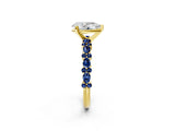 Yellow gold Pear Cut Diamond Side Stone Solitaire Ring with Round with Blue Sapphire side stone and Four-Prong Setting_2