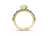 Yellow gold Pear Cut Diamond Side Stone Solitaire Ring with Round with Blue Sapphire side stone and Four-Prong Setting_3