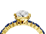 Yellow gold Pear Cut Diamond Side Stone Solitaire Ring with Round with Blue Sapphire side stone and Four-Prong Setting_4