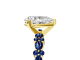 Yellow gold Pear Cut Diamond Side Stone Solitaire Ring with Round with Blue Sapphire side stone and Four-Prong Setting_5