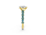 Yellow gold Pear Cut Diamond Side Stone Solitaire Ring with Round with Blue Topaz side stone and Four-Prong Setting_2