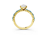 Yellow gold Pear Cut Diamond Side Stone Solitaire Ring with Round with Blue Topaz side stone and Four-Prong Setting_3