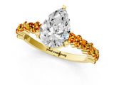 Yellow gold Pear Cut Diamond Side Stone Solitaire Ring with Round with Citrine side stone and Four-Prong Setting_1