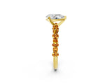 Yellow gold Pear Cut Diamond Side Stone Solitaire Ring with Round with Citrine side stone and Four-Prong Setting_2