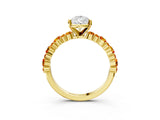 Yellow gold Pear Cut Diamond Side Stone Solitaire Ring with Round with Citrine side stone and Four-Prong Setting_3
