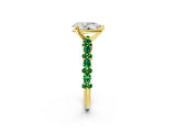 Yellow gold Pear Cut Diamond Side Stone Solitaire Ring with Round with Emerald side stone and Four-Prong Setting_2