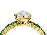 Yellow gold Pear Cut Diamond Side Stone Solitaire Ring with Round with Emerald side stone and Four-Prong Setting_4