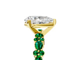 Yellow gold Pear Cut Diamond Side Stone Solitaire Ring with Round with Emerald side stone and Four-Prong Setting_5