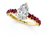 Yellow gold Pear Cut Diamond Side Stone Solitaire Ring with Round with Garnet side stone and Four-Prong Setting_1