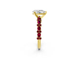 Yellow gold Pear Cut Diamond Side Stone Solitaire Ring with Round with Garnet side stone and Four-Prong Setting_2