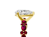 Yellow gold Pear Cut Diamond Side Stone Solitaire Ring with Round with Garnet side stone and Four-Prong Setting_5
