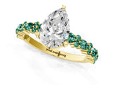 Yellow gold Pear Cut Diamond Side Stone Solitaire Ring with Round with Green Sapphire side stone and Four-Prong Setting_1