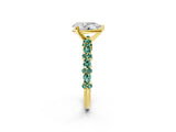 Yellow gold Pear Cut Diamond Side Stone Solitaire Ring with Round with Green Sapphire side stone and Four-Prong Setting_2