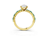Yellow gold Pear Cut Diamond Side Stone Solitaire Ring with Round with Green Sapphire side stone and Four-Prong Setting_3