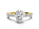 Yellow gold Pear Cut Diamond Side Stone Solitaire Ring with Round with Moissanite side stone and Four-Prong Setting