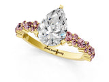 Yellow gold Pear Cut Diamond Side Stone Solitaire Ring with Round with Morganite side stone and Four-Prong Setting_1