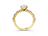 Yellow gold Pear Cut Diamond Side Stone Solitaire Ring with Round with Morganite side stone and Four-Prong Setting_3