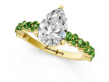 Yellow gold Pear Cut Diamond Side Stone Solitaire Ring with Round with Peridot side stone and Four-Prong Setting_1