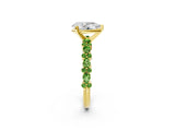 Yellow gold Pear Cut Diamond Side Stone Solitaire Ring with Round with Peridot side stone and Four-Prong Setting_2