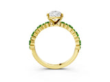 Yellow gold Pear Cut Diamond Side Stone Solitaire Ring with Round with Peridot side stone and Four-Prong Setting_3