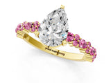 Yellow gold Pear Cut Diamond Side Stone Solitaire Ring with Round with Pink Sapphire side stone and Four-Prong Setting_1