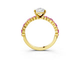 Yellow gold Pear Cut Diamond Side Stone Solitaire Ring with Round with Pink Sapphire side stone and Four-Prong Setting_3