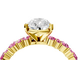 Yellow gold Pear Cut Diamond Side Stone Solitaire Ring with Round with Pink Sapphire side stone and Four-Prong Setting_4