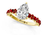 Yellow gold Pear Cut Diamond Side Stone Solitaire Ring with Round with Ruby side stone and Four-Prong Setting_1