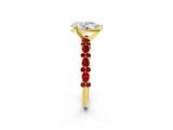 Yellow gold Pear Cut Diamond Side Stone Solitaire Ring with Round with Ruby side stone and Four-Prong Setting_2