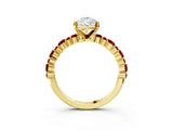 Yellow gold Pear Cut Diamond Side Stone Solitaire Ring with Round with Ruby side stone and Four-Prong Setting_3