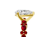 Yellow gold Pear Cut Diamond Side Stone Solitaire Ring with Round with Ruby side stone and Four-Prong Setting_5