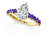 Yellow gold Pear Cut Diamond Side Stone Solitaire Ring with Round with Tanzanite side stone and Four-Prong Setting_1