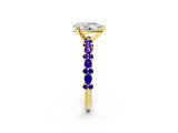 Yellow gold Pear Cut Diamond Side Stone Solitaire Ring with Round with Tanzanite side stone and Four-Prong Setting_2