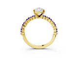 Yellow gold Pear Cut Diamond Side Stone Solitaire Ring with Round with Tanzanite side stone and Four-Prong Setting_3