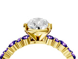 Yellow gold Pear Cut Diamond Side Stone Solitaire Ring with Round with Tanzanite side stone and Four-Prong Setting_4