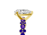 Yellow gold Pear Cut Diamond Side Stone Solitaire Ring with Round with Tanzanite side stone and Four-Prong Setting_5