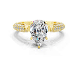 Yellow gold Pear Cut Diamond Solitaire Engagement Ring with Pavé Band and Four-Prong Setting
