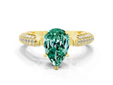 Yellow gold Pear Cut Diamond Solitaire Engagement Ring with Pavé Band and Four-Prong Setting